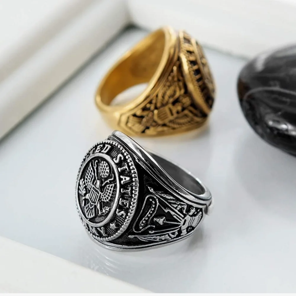 Stainless steel Army American Flag Eagle ring Sizes 7 - 13